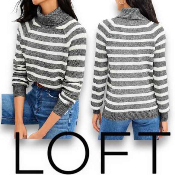 Loft Turtleneck Sweater Soft Long Sleeve Stripe women’s Size Large - Picture 1 of 7
